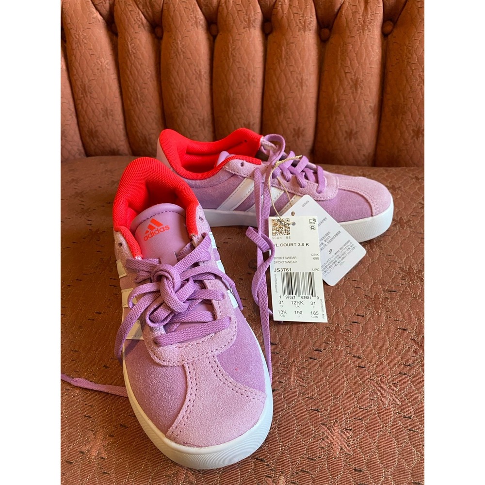 Adidas VL COURT 3.0 K Sneakers Purple Red White US 13K New School Academia